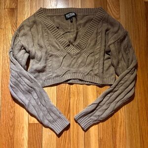 POSTER GRL Taupe V-Neck Cropped Sweater